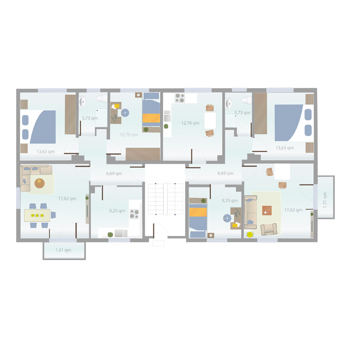 Wohnungsgrößen: 3 Zimmer, ca. 51,82 qm bis 66,42 qm